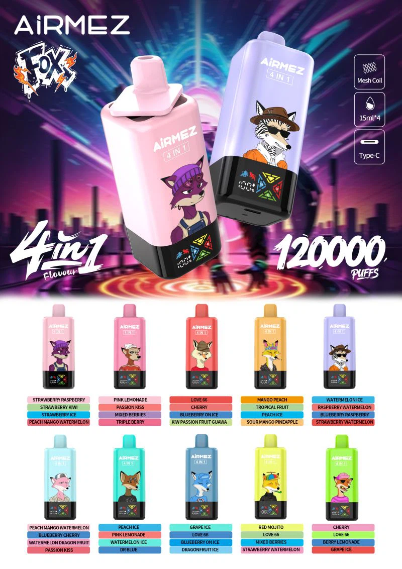 Airmez FOX 120K Puffs 4in1 – jednorazová elektronická cigareta so štyrmi príchuťami