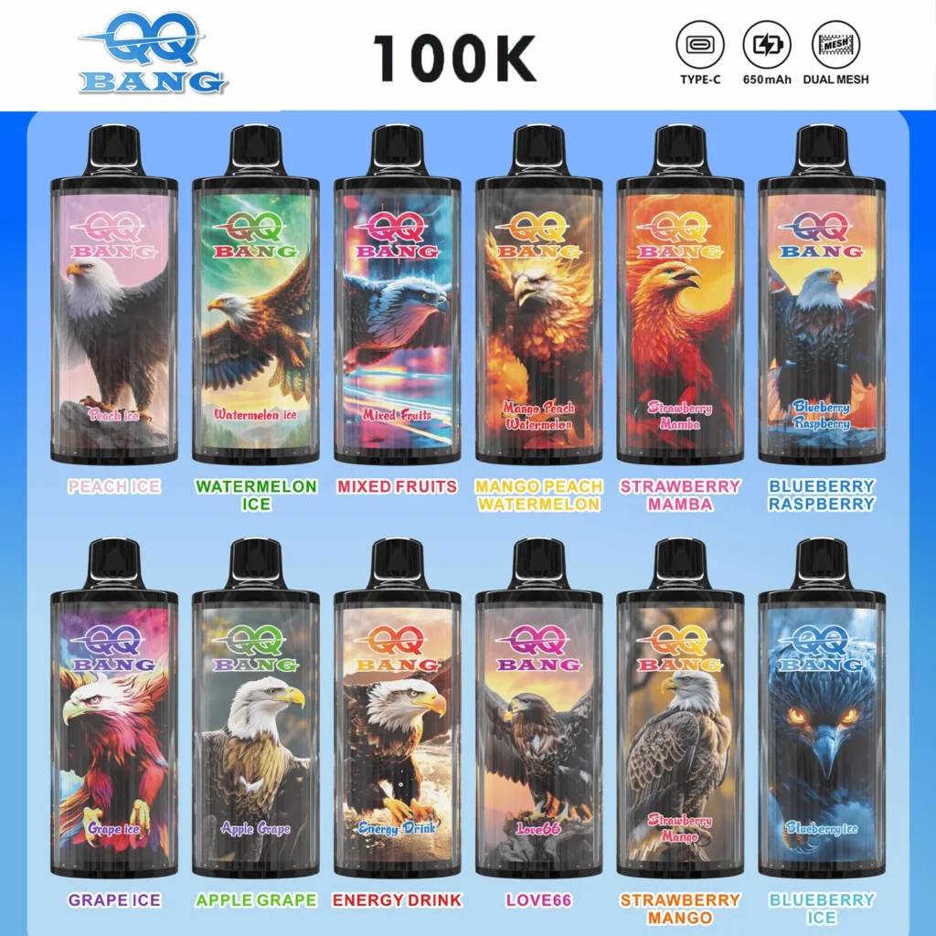 QQ BANG 100K Puffs – jednorazová elektronická cigareta s 10 príchuťami a dvojitou mesh špirálou