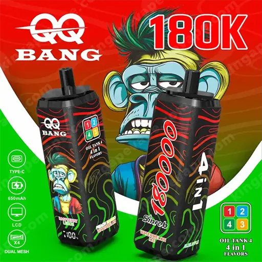 QQ BANG 180K Puffs 4in1 – jednorazová elektronická cigareta so štyrmi príchuťami a LCD displejom